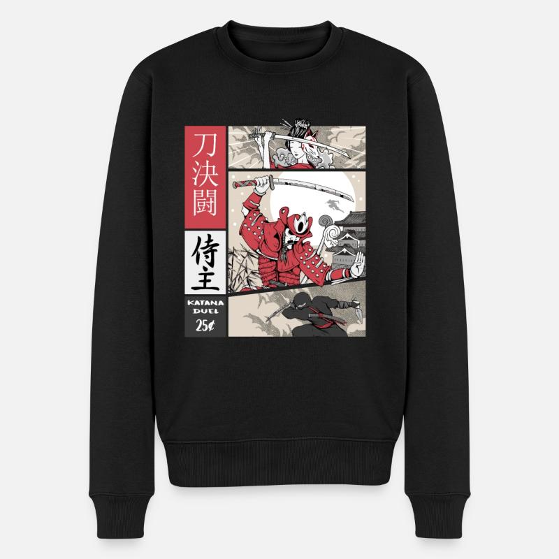 samurai vs ninja Katana vs sword on Comic Style - Männer Premium Bio Pullover - Schwarz