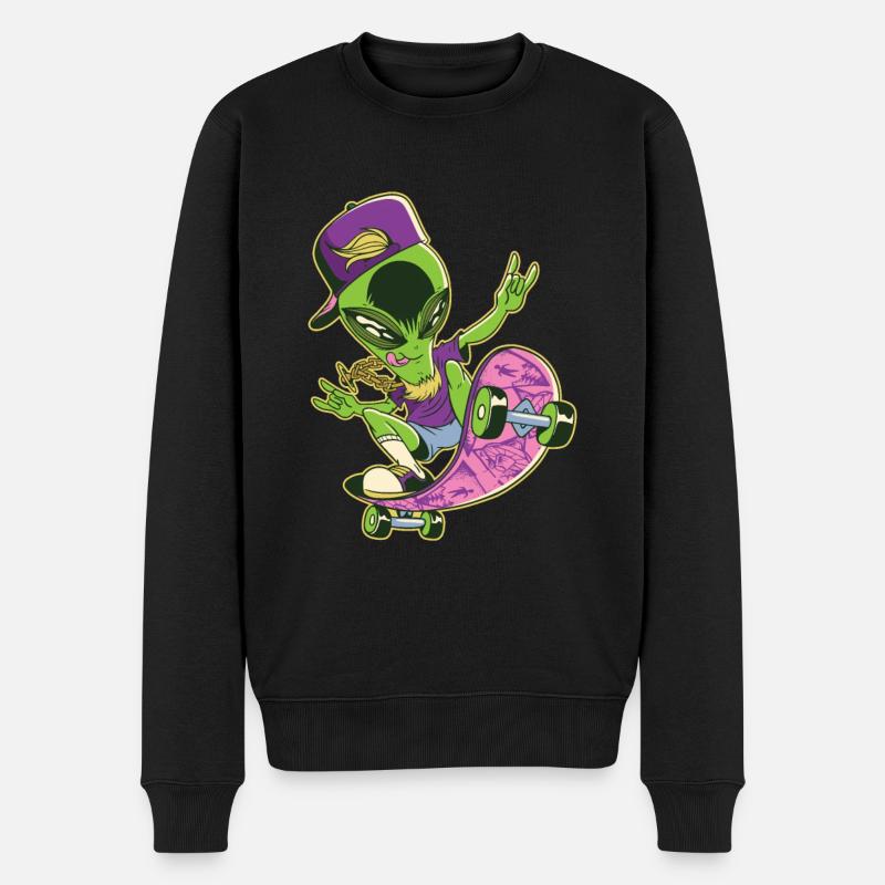 Alien Skateboarder mit coolen Skater Klamotten - Männer Premium Bio Pullover - Schwarz