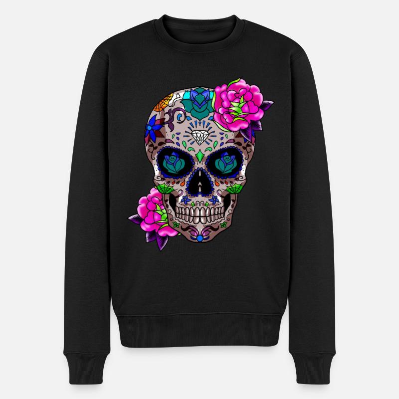 Zucker Schädel Tag der Toten Geschenk - Männer Premium Bio Pullover - Schwarz