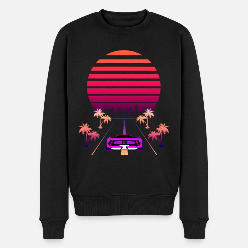 Synthwave Sunset und Retro 80s Sport Fast Car - Männer Premium Bio Pullover - Schwarz