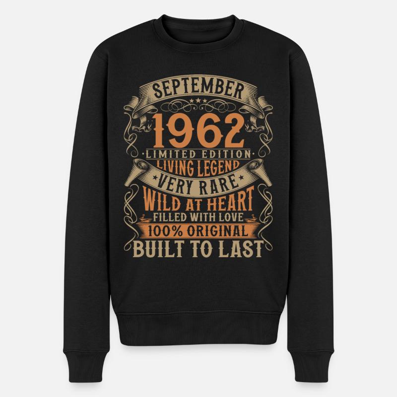 September 1962 Jahrgang Geburtstag Geschenk - Männer Premium Bio Pullover - Schwarz