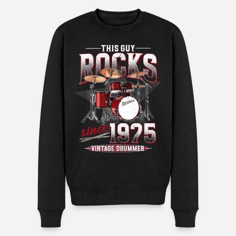 1975 Vintage Drums Drummer Anniversaire - Pull Premium bio Homme - noir