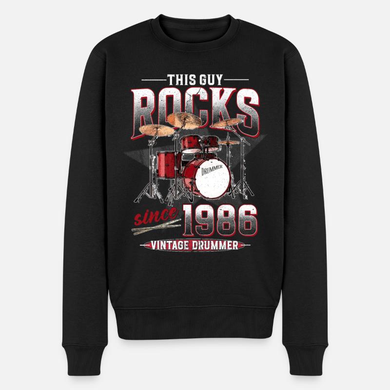 1986 Vintage Drum Drummer Anniversaire - Pull Premium bio Homme - noir