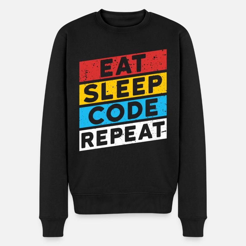 CODE CODER CODING Spruch | EAT SLEEP CODE REPEAT - Männer Premium Bio Pullover - Schwarz