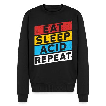 ACID DROGEN SPRUCH | EAT SLEEP ACID REPEAT - Männer Premium Bio Pullover - Schwarz - Vorne - Nico (187cm)