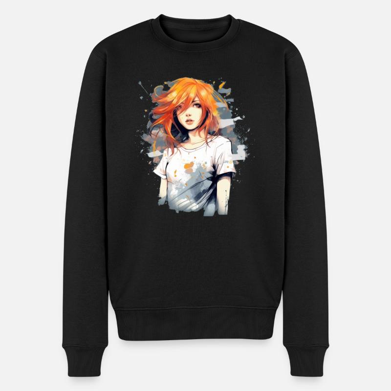 Anime Girl - Männer Premium Bio Pullover - Schwarz