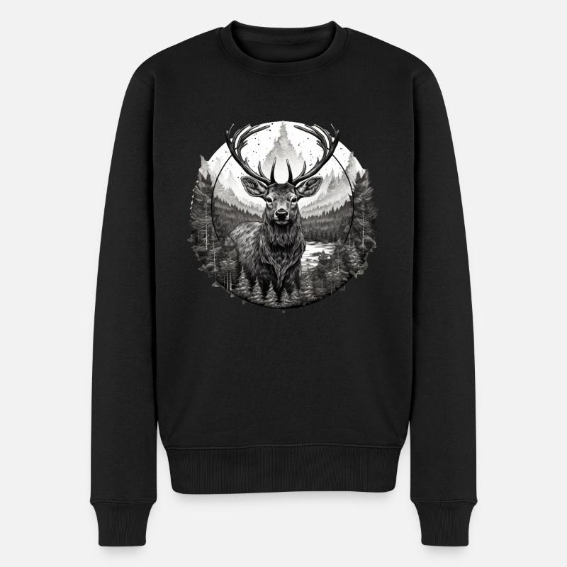Hirsch - Männer Premium Bio Pullover - Schwarz