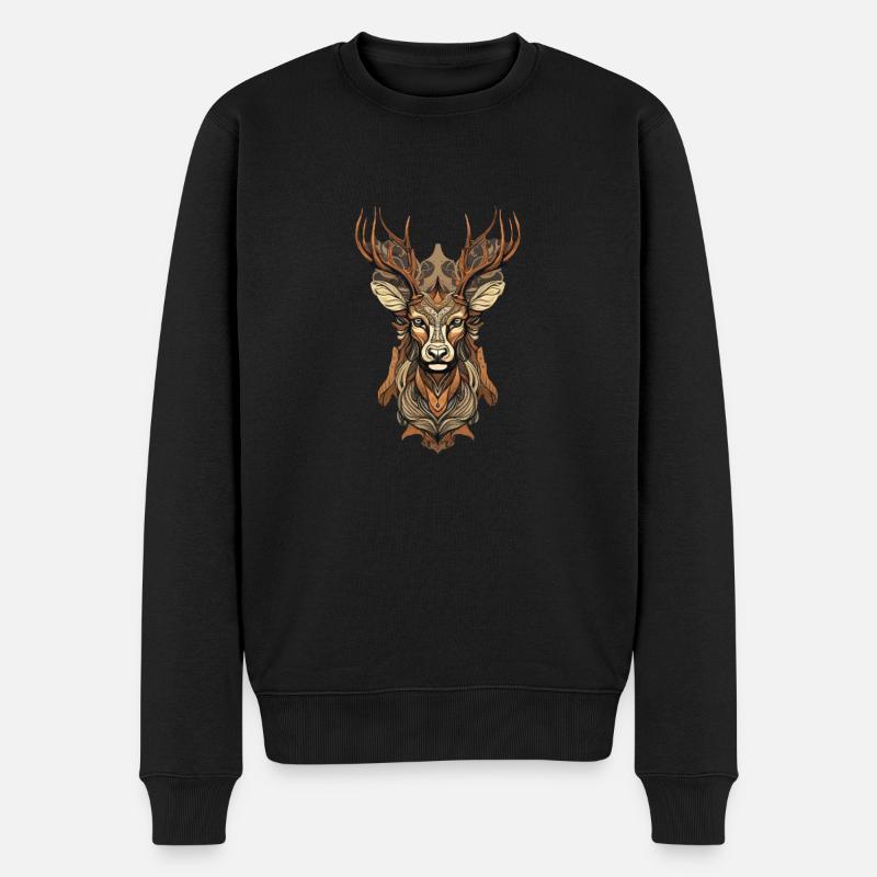 Hirsch - Männer Premium Bio Pullover - Schwarz