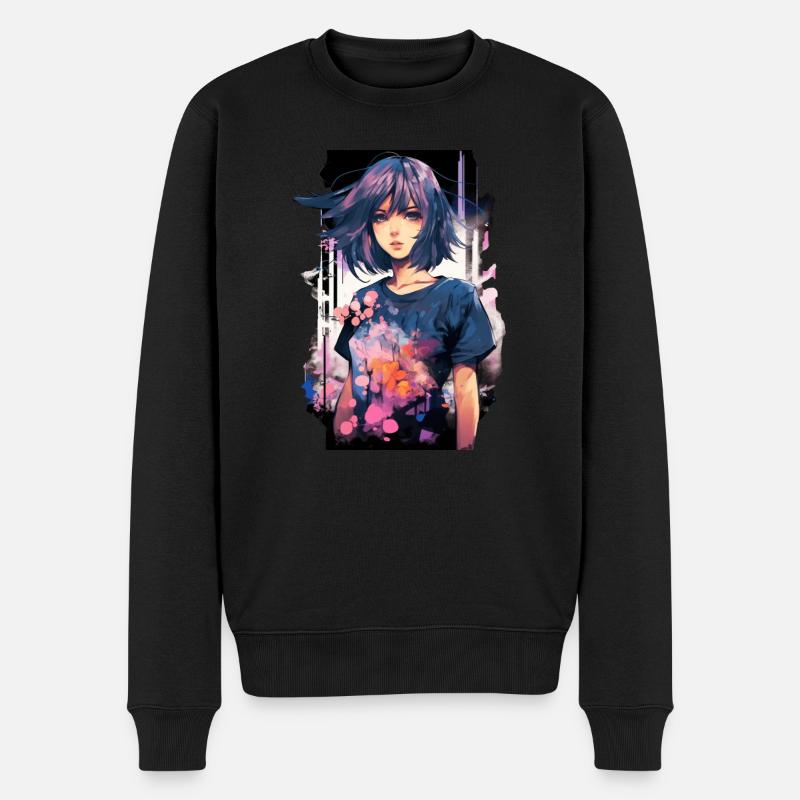 Anime Girl - Männer Premium Bio Pullover - Schwarz