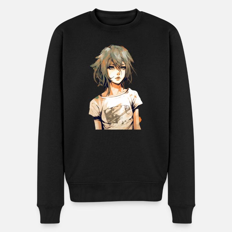 Anime Girl - Männer Premium Bio Pullover - Schwarz
