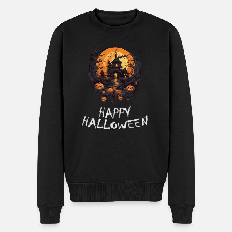 Halloween - Happy Halloween - Männer Premium Bio Pullover - Schwarz