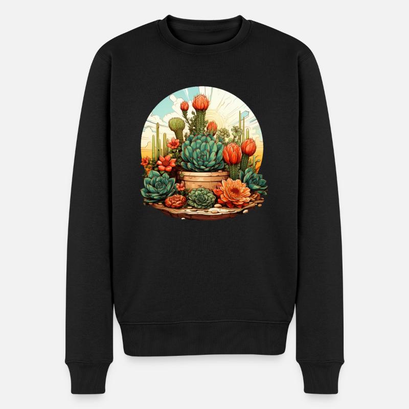 Kaktus - Männer Premium Bio Pullover - Schwarz