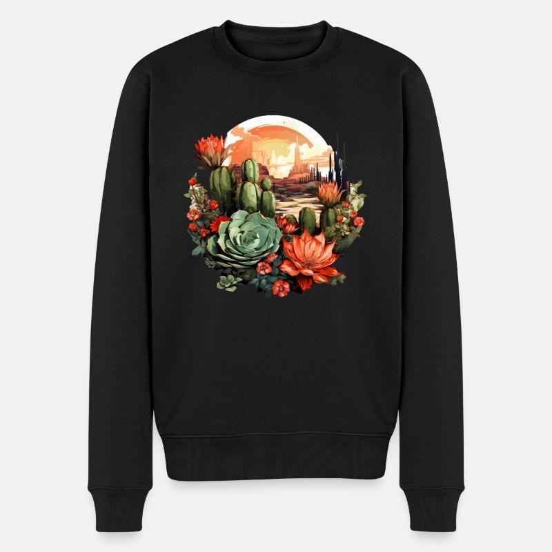 Kaktus - Männer Premium Bio Pullover - Schwarz