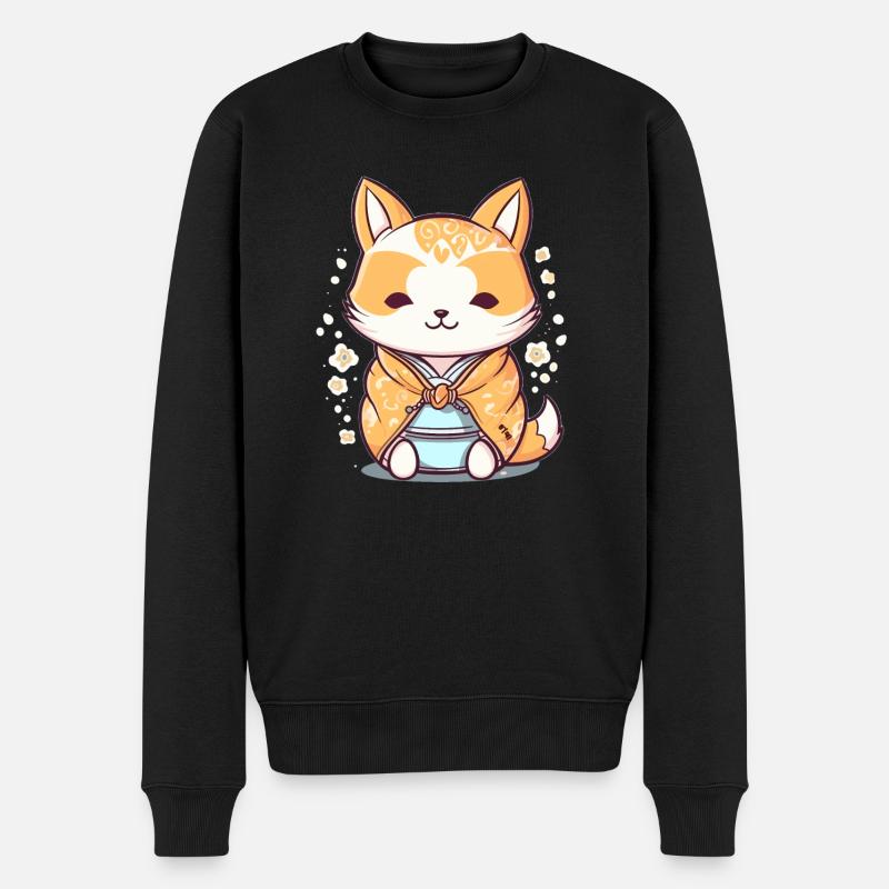 Renard - Style Kawaii - Pull Premium bio Homme - noir
