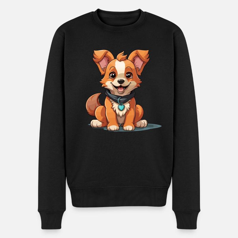 Hund - Kawaii Style - Männer Premium Bio Pullover - Schwarz