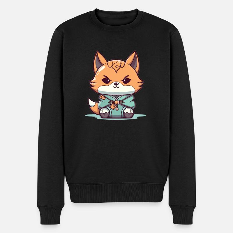 Fuchs - Kawaii Style - Männer Premium Bio Pullover - Schwarz