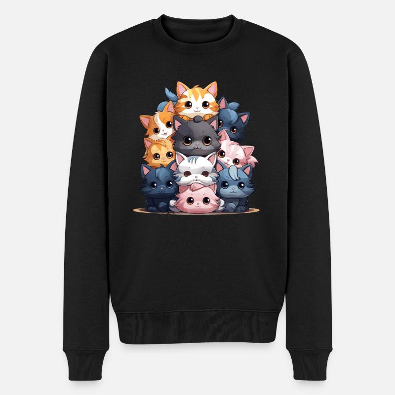Katze - Kawaii Style - Männer Premium Bio Pullover - Schwarz