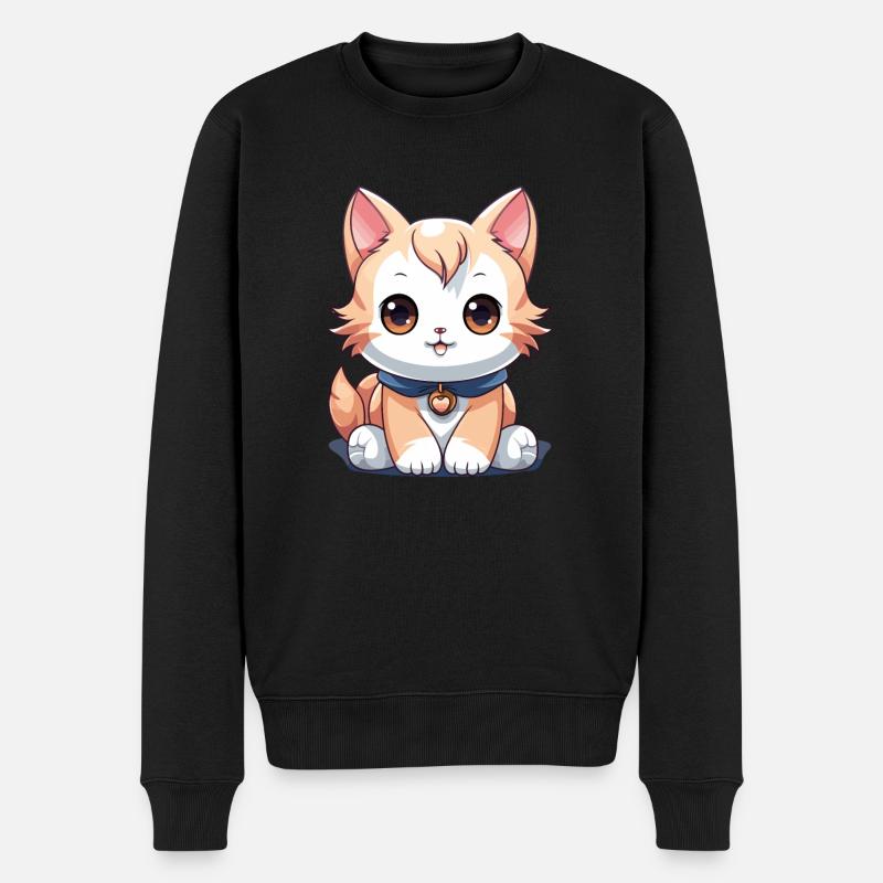 Katze - Kawaii Style - Männer Premium Bio Pullover - Schwarz