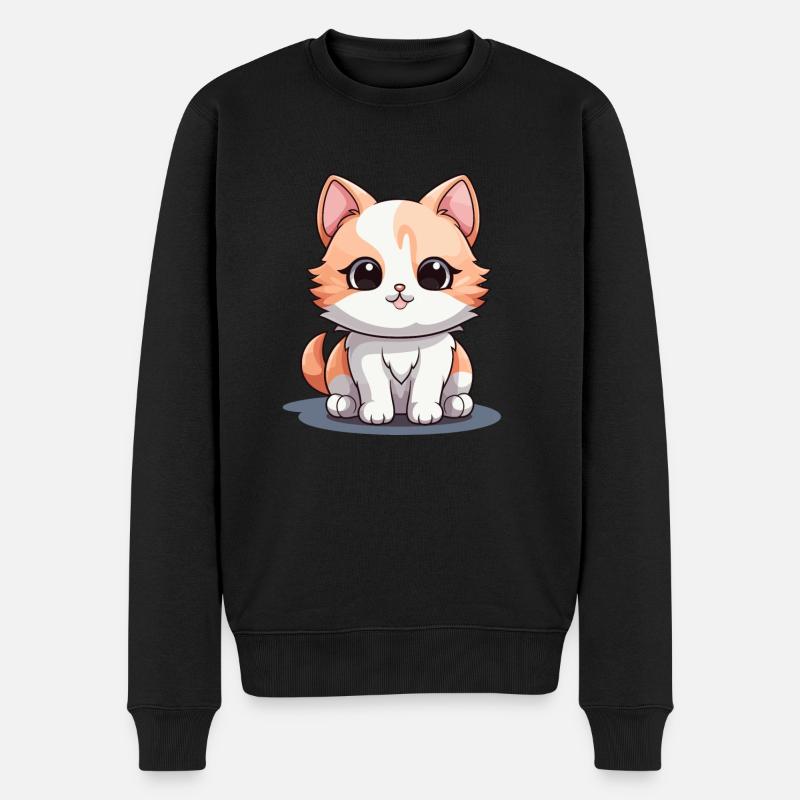 Katze - Kawaii Style - Männer Premium Bio Pullover - Schwarz