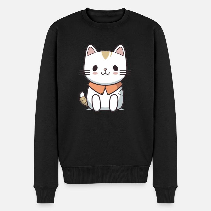 Katze - Kawaii Style - Männer Premium Bio Pullover - Schwarz