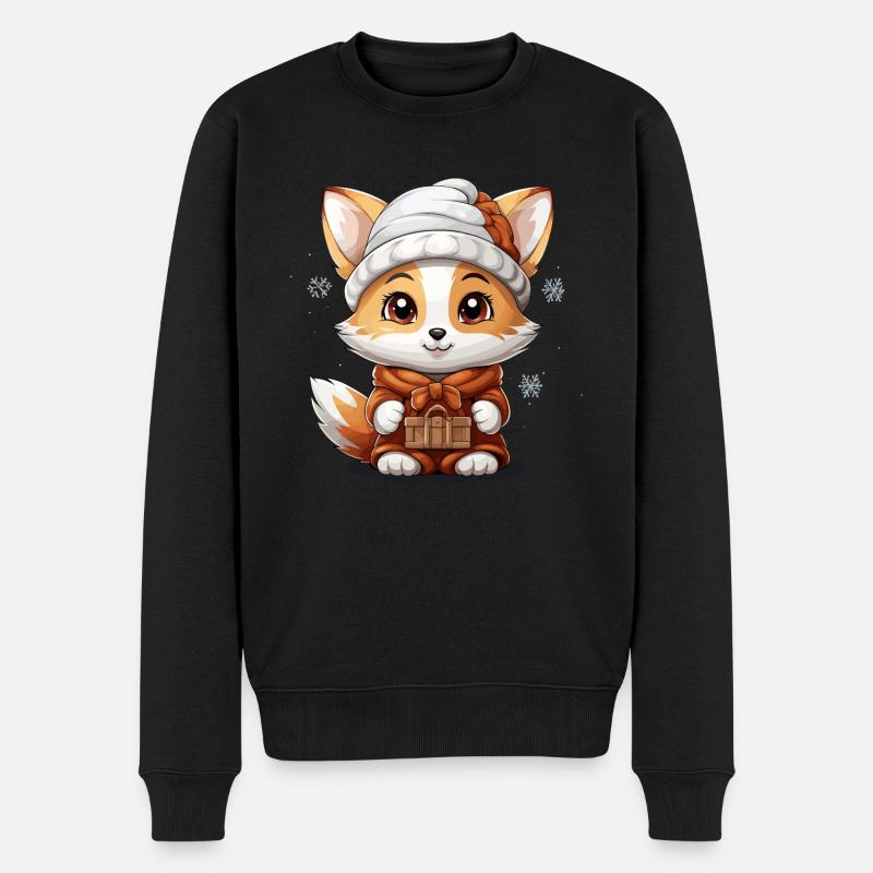 Fuchs Weihnachts Design - Kawaii Style - Männer Premium Bio Pullover - Schwarz