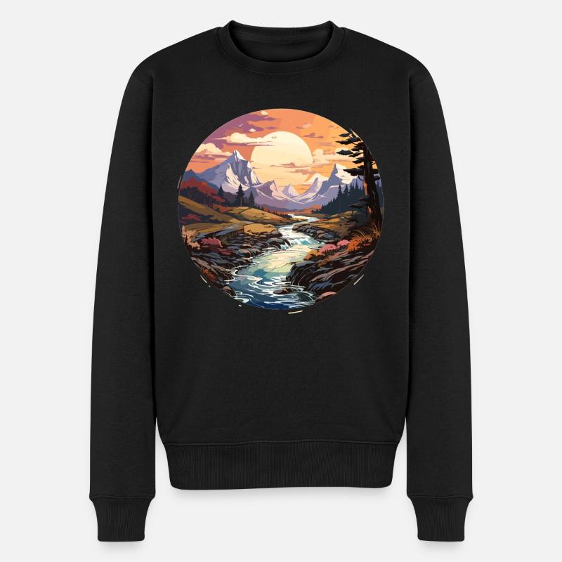 Landschaft - Illustration - Männer Premium Bio Pullover - Schwarz