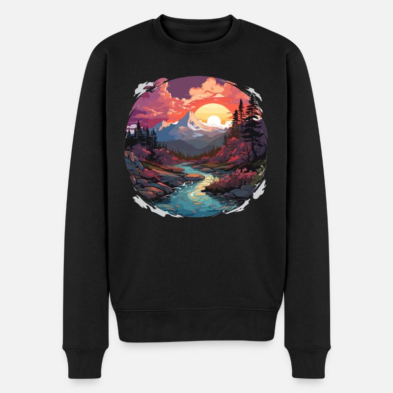 Landschaft - Illustration - Männer Premium Bio Pullover - Schwarz