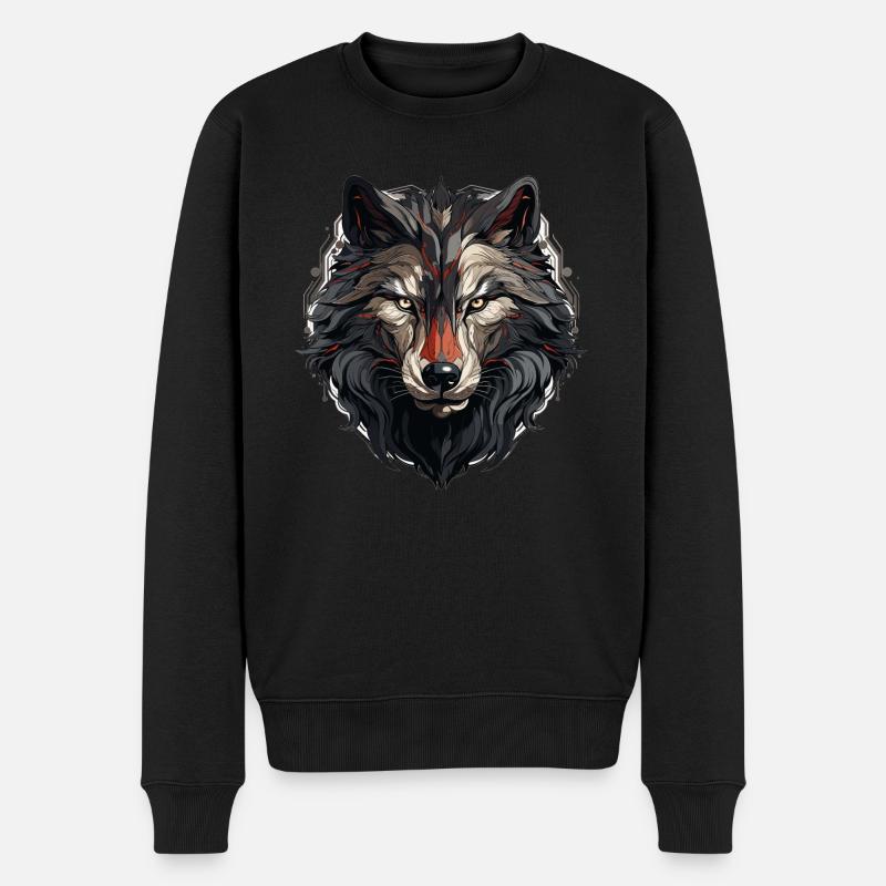 Wolf - Illustration - Männer Premium Bio Pullover - Schwarz