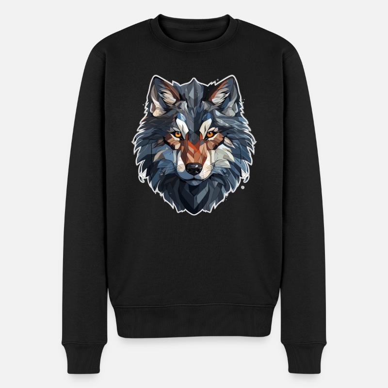 Wolf - Illustration - Männer Premium Bio Pullover - Schwarz