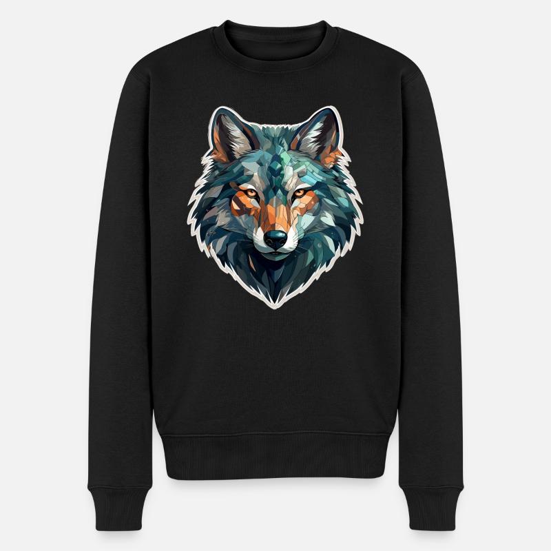 Wolf - Illustration - Männer Premium Bio Pullover - Schwarz