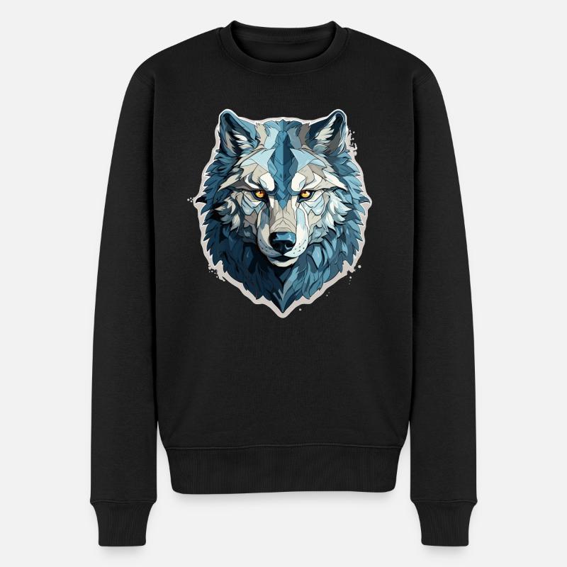 Wolf - Illustration - Männer Premium Bio Pullover - Schwarz