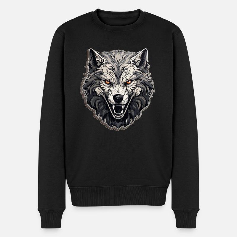 Wolf - Illustration - Männer Premium Bio Pullover - Schwarz