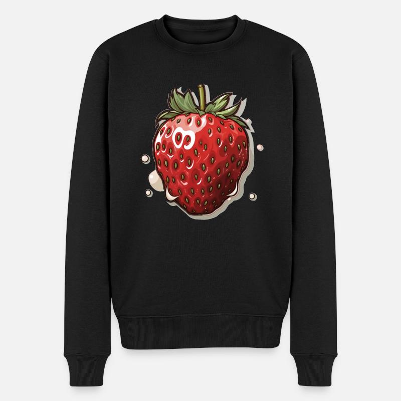 Erdbeere - Illustration - Männer Premium Bio Pullover - Schwarz