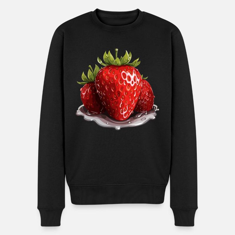 Erdbeere - Illustration - Männer Premium Bio Pullover - Schwarz