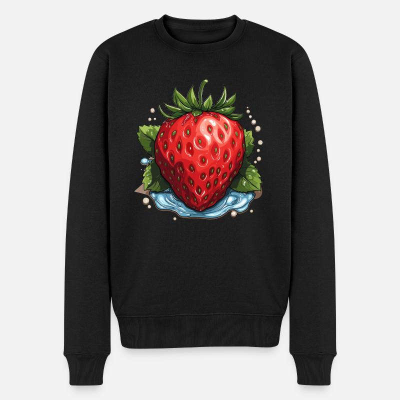 Erdbeere - Illustration - Männer Premium Bio Pullover - Schwarz