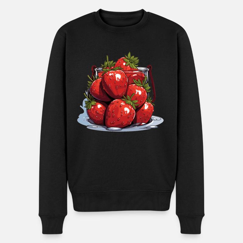 Erdbeere - Illustration - Männer Premium Bio Pullover - Schwarz