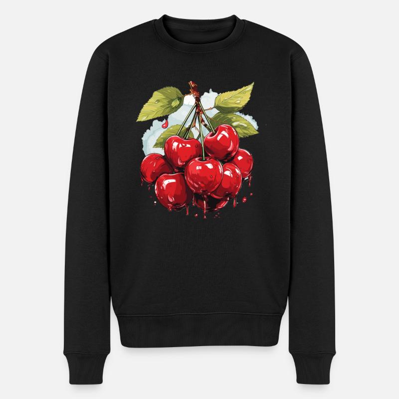 Kirsche - Illustration - Männer Premium Bio Pullover - Schwarz