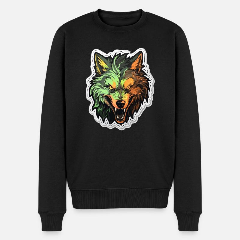 Wolf - Illustration - Männer Premium Bio Pullover - Schwarz