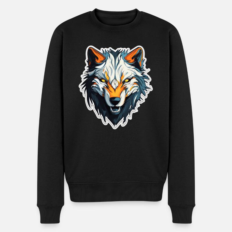 Wolf - Illustration - Männer Premium Bio Pullover - Schwarz
