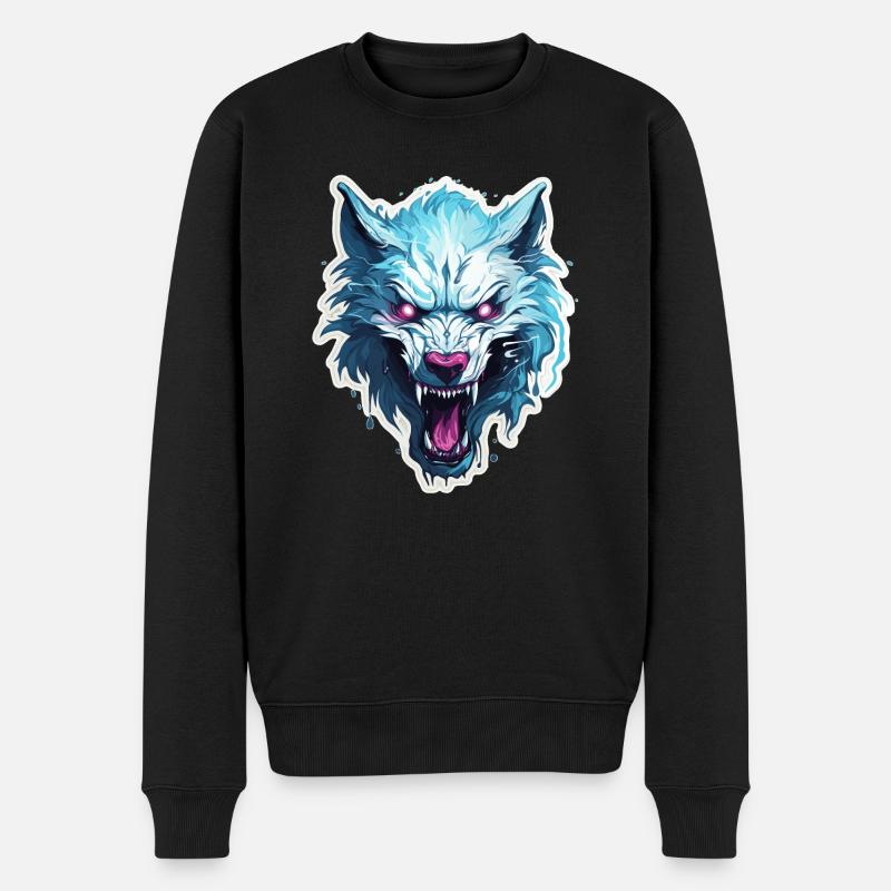 Wolf - Illustration - Männer Premium Bio Pullover - Schwarz