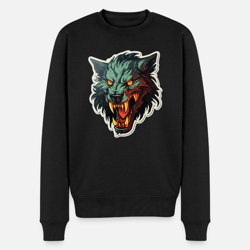 Wolf - Illustration - Männer Premium Bio Pullover - Schwarz