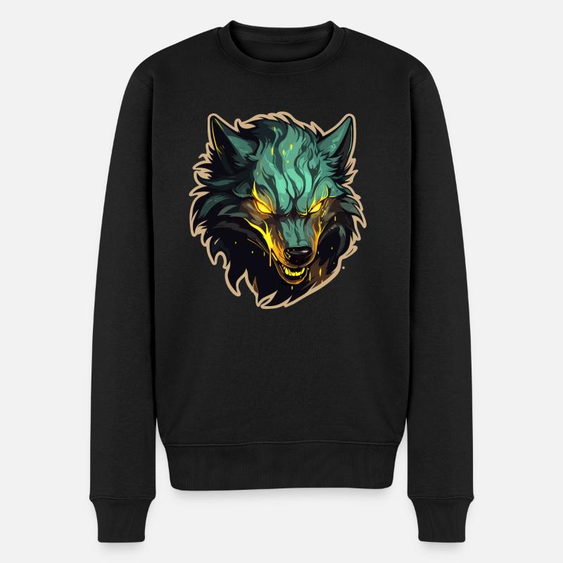 Wolf - Illustration - Männer Premium Bio Pullover - Schwarz