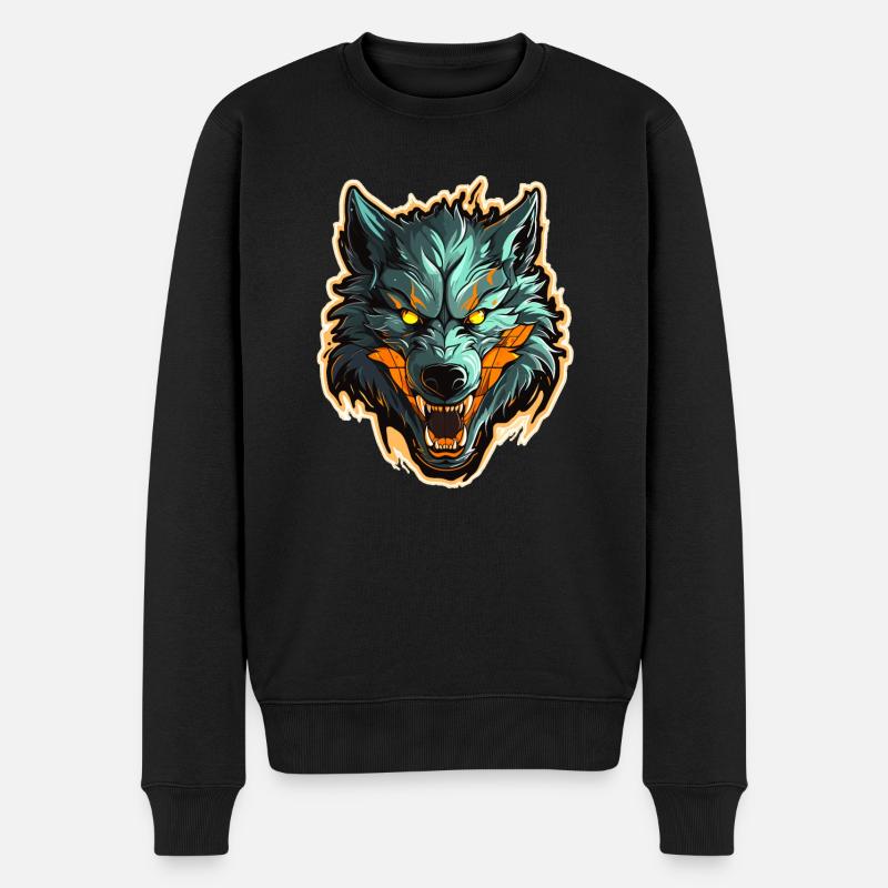 Wolf - Illustration - Männer Premium Bio Pullover - Schwarz