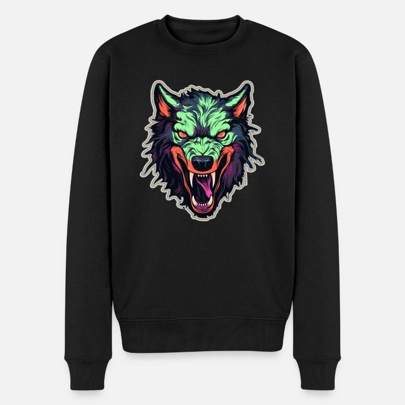 Wolf - Illustration - Männer Premium Bio Pullover - Schwarz
