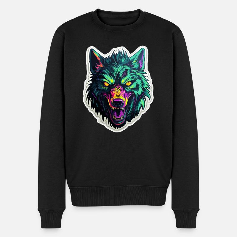 Wolf - Illustration - Männer Premium Bio Pullover - Schwarz