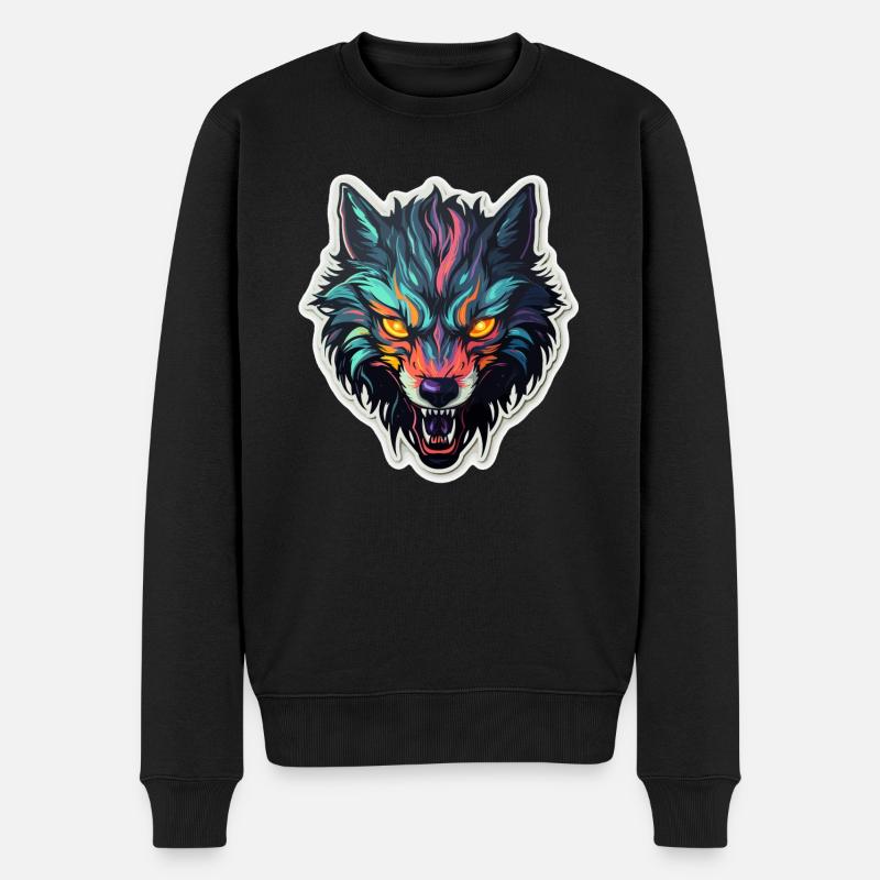Wolf - Illustration - Männer Premium Bio Pullover - Schwarz