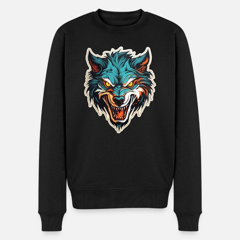 Wolf - Illustration - Männer Premium Bio Pullover - Schwarz