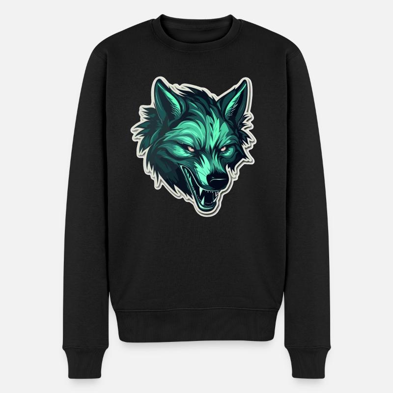 Wolf - Illustration - Männer Premium Bio Pullover - Schwarz