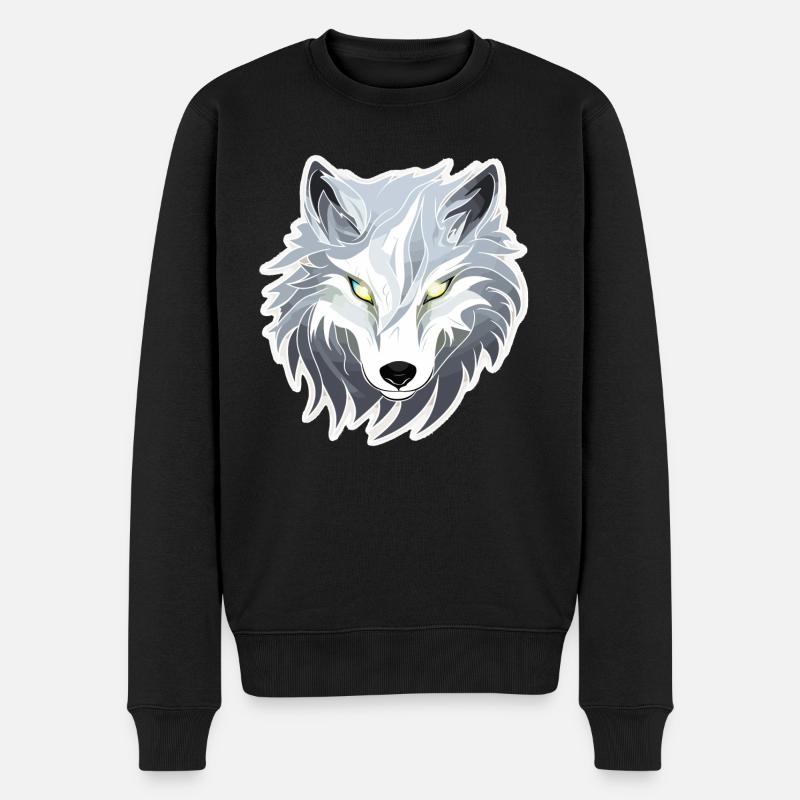 Wolf - Illustration - Männer Premium Bio Pullover - Schwarz