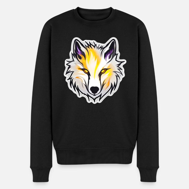 Wolf - Illustration - Männer Premium Bio Pullover - Schwarz